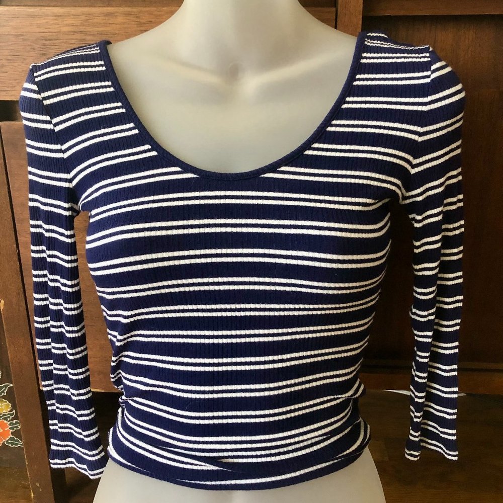 Express One Eleven Blue & White Striped Scoop Tee - size XS